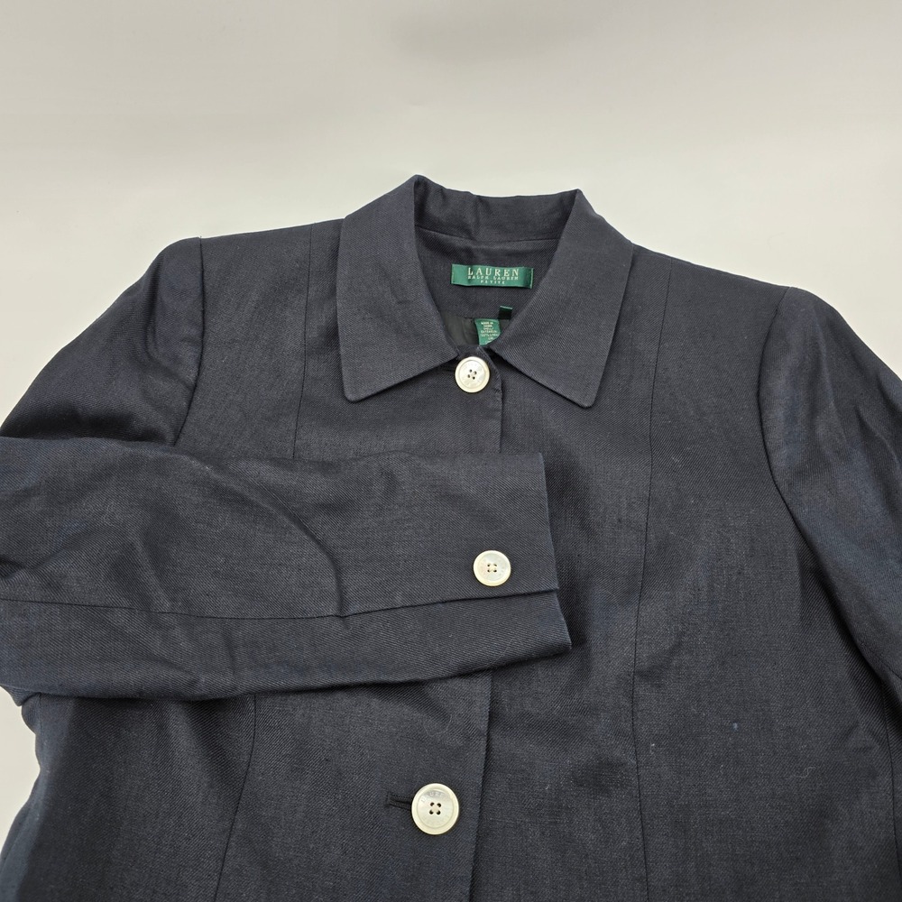 Lauren Ralph Lauren Blazer‎ Womens 100% Linen Button Front Black Size 12P